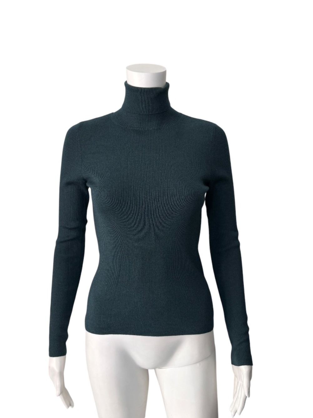 Akris Punto Teal Ribbed Turtleneck Long Sleeve Top Size 6